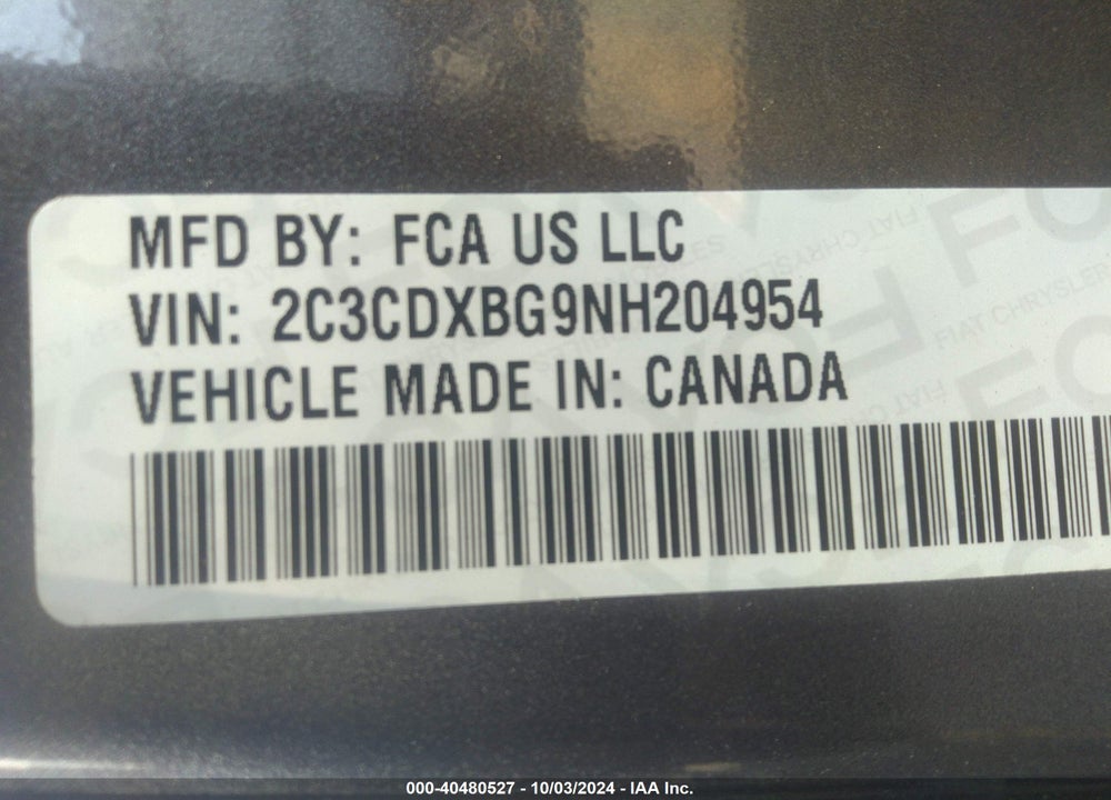 2022 DODGE CHARGER SXT RWD VIN: 2C3CDXBG9NH204954