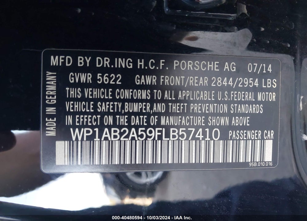 2015 PORSCHE MACAN S VIN: WP1AB2A59FLB57410