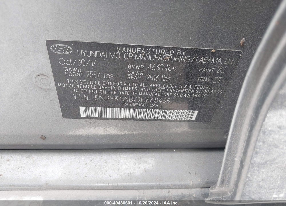 2018 HYUNDAI SONATA SPORT 2.0T VIN: 5NPE34AB7JH668435