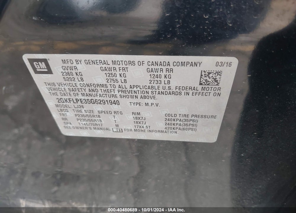2016 GMC TERRAIN SLT VIN: 2GKFLPE35G6291940