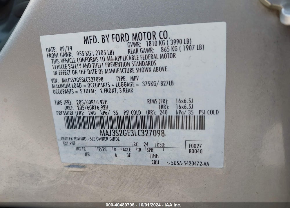 2020 FORD ECOSPORT SE VIN: MAJ3S2GE3LC327098