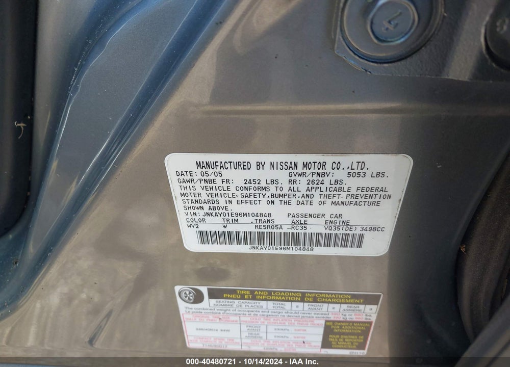 2006 INFINITI M35 SPORT VIN: JNKAY01E96M104848