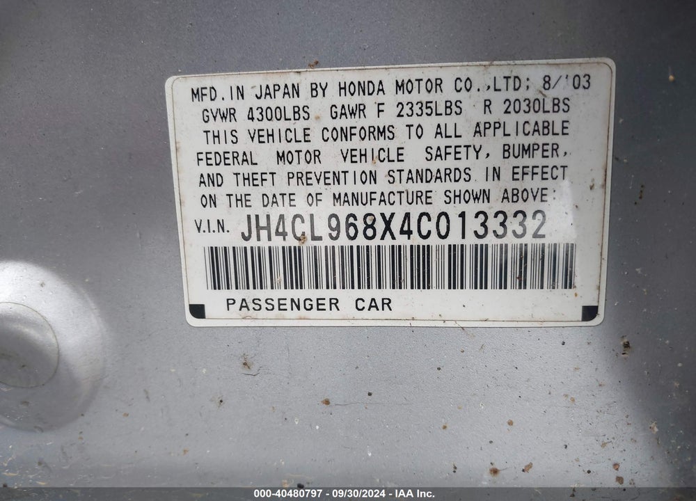 2004 ACURA TSX VIN: JH4CL968X4C013332