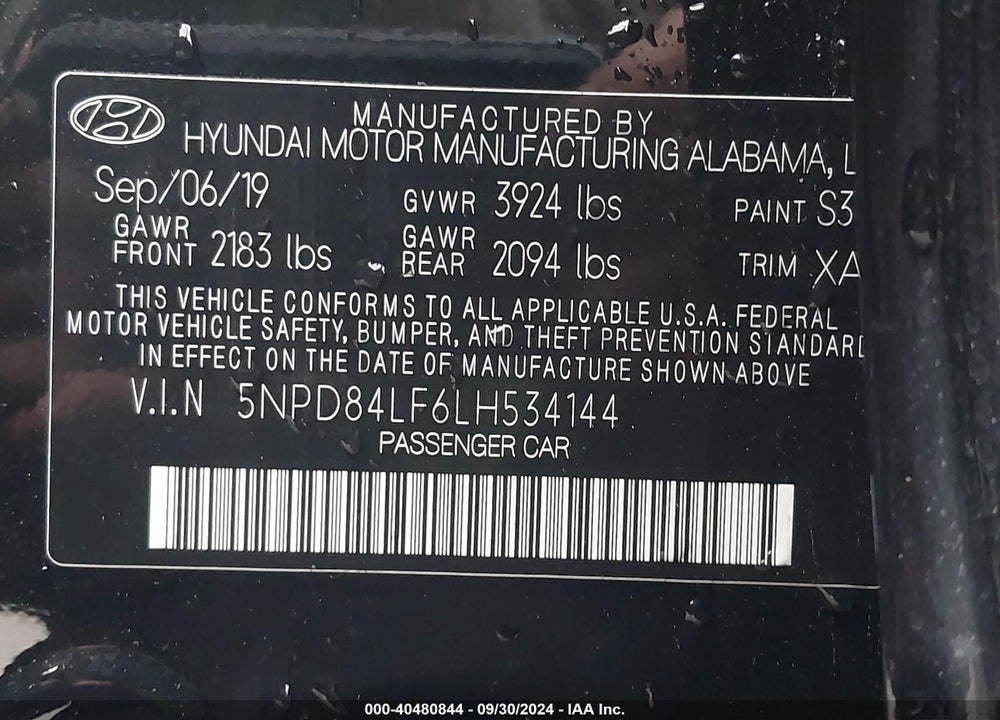 2020 HYUNDAI ELANTRA VALUE EDITION VIN: 5NPD84LF6LH534144