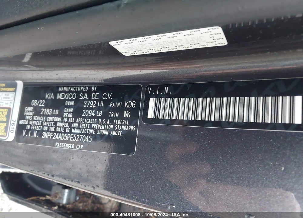 2023 KIA FORTE LXS VIN: 3KPF24AD5PE527045