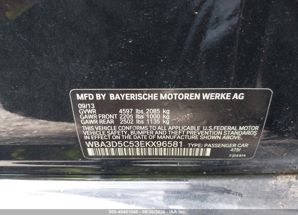 2014 BMW 328D XDRIVE VIN: WBA3D5C53EKX96581
