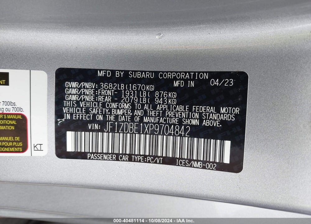 2023 SUBARU BRZ LIMITED VIN: JF1ZDBE1XP9704842