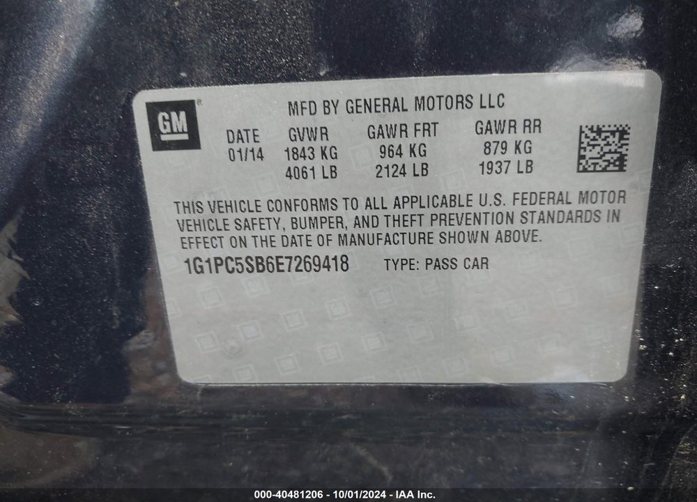 2014 CHEVROLET CRUZE 1LT AUTO VIN: 1G1PC5SB6E7269418