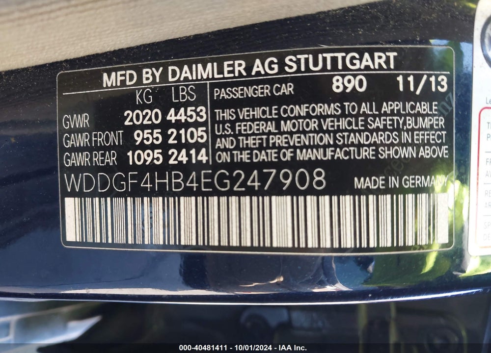 2014 MERCEDES-BENZ C 250 LUXURY/SPORT VIN: WDDGF4HB4EG247908