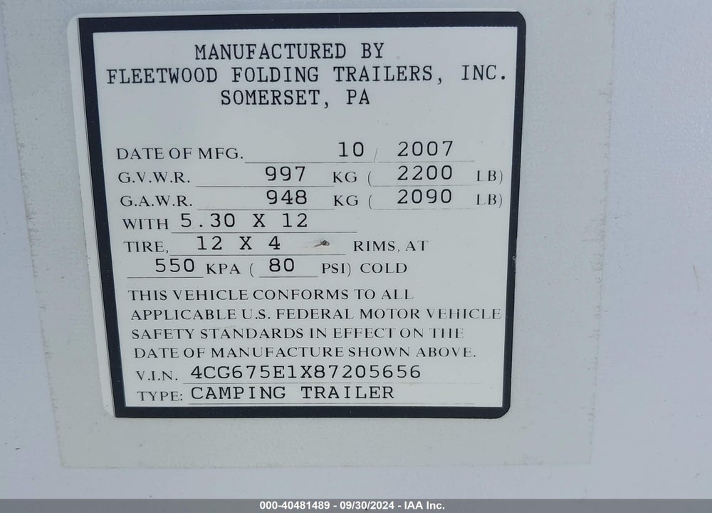 2008 FLEETWOOD CMP VIN: 4CG675E1X87205656