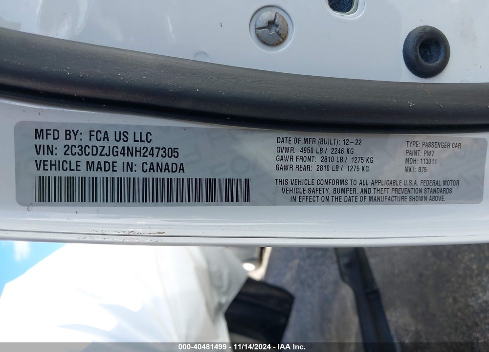 2022 DODGE CHALLENGER GT VIN: 2C3CDZJG4NH247305