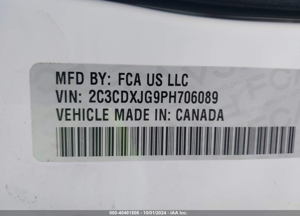 2023 DODGE CHARGER SXT VIN: 2C3CDXJG9PH706089