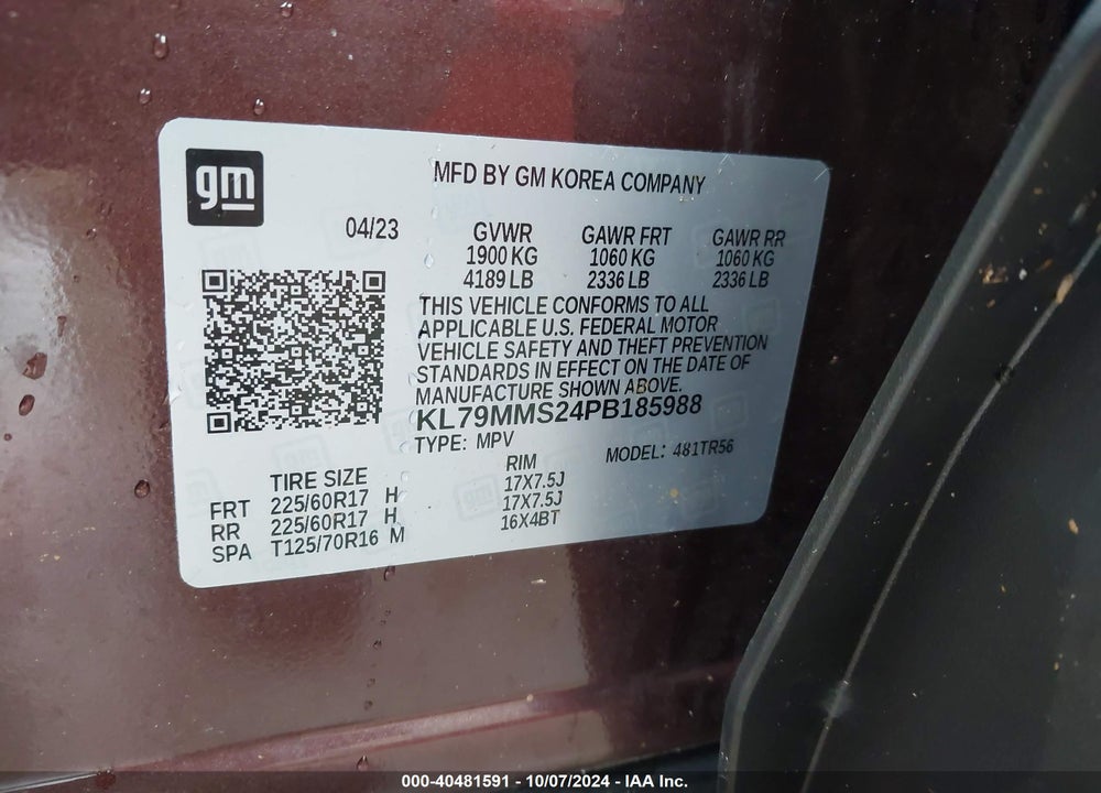 2023 CHEVROLET TRAILBLAZER FWD LS VIN: KL79MMS24PB185988