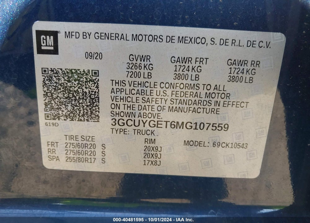 2021 CHEVROLET SILVERADO 1500 4WD SHORT BED LTZ VIN: 3GCUYGET6MG107559