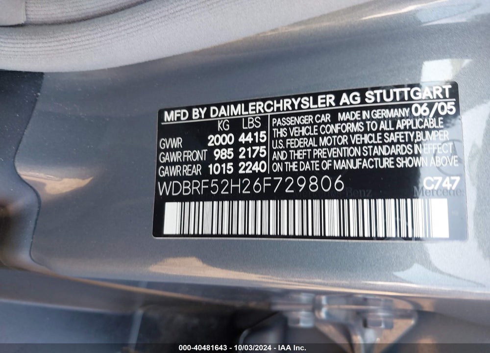 2006 MERCEDES-BENZ C 230 SPORT VIN: WDBRF52H26F729806