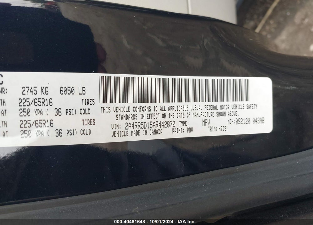 2010 CHRYSLER TOWN & COUNTRY TOURING VIN: 2A4RR5D15AR442870