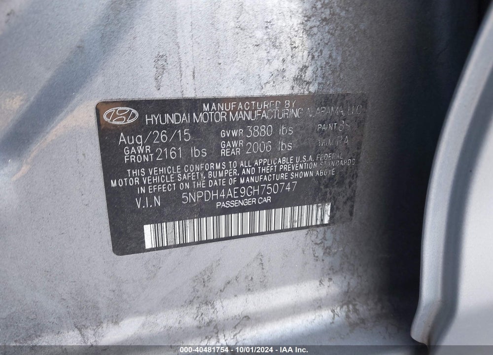 2016 HYUNDAI ELANTRA SE VIN: 5NPDH4AE9GH750747