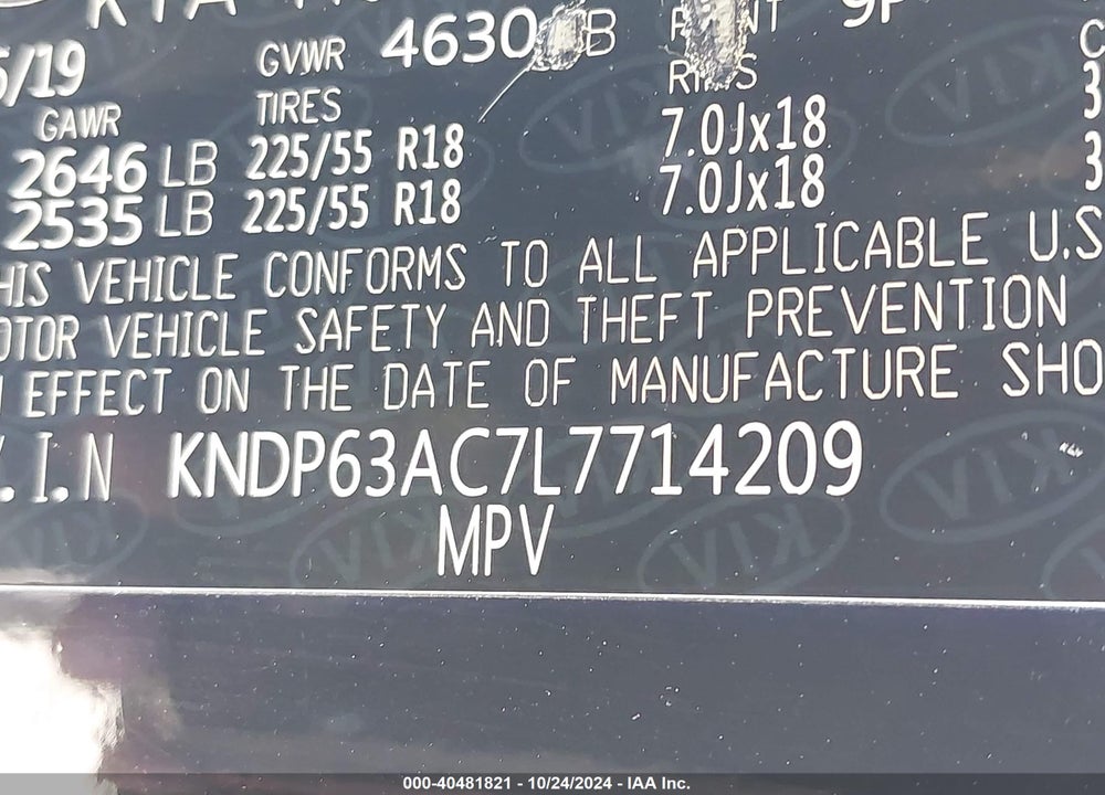 2020 KIA SPORTAGE S VIN: KNDP63AC7L7714209