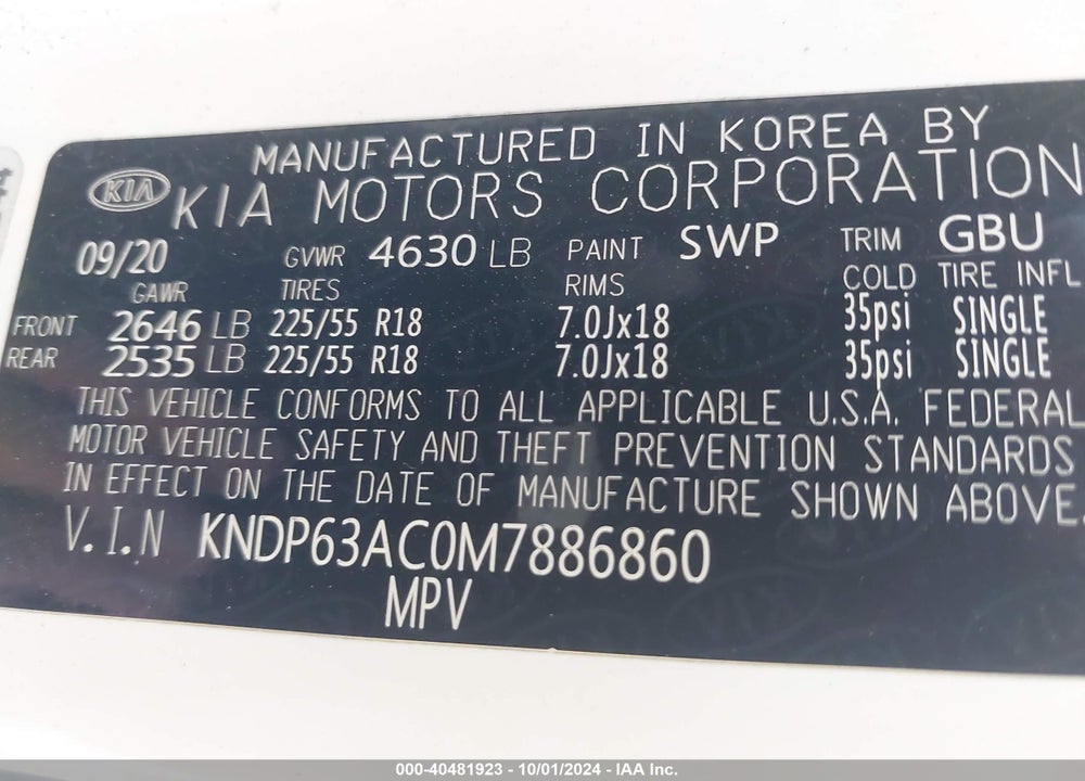 2021 KIA SPORTAGE S VIN: KNDP63AC0M7886860