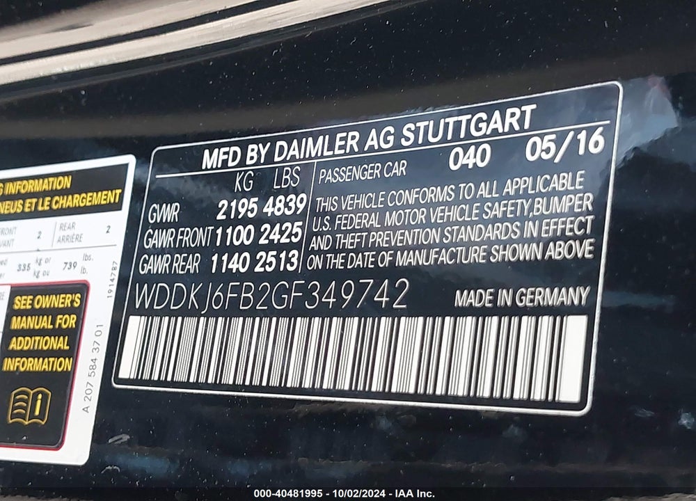 2016 MERCEDES-BENZ E 400 VIN: WDDKJ6FB2GF349742
