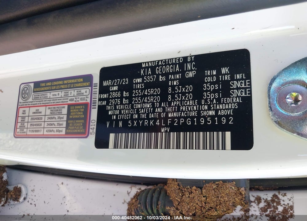 2023 KIA SORENTO SX VIN: 5XYRK4LF2PG195192