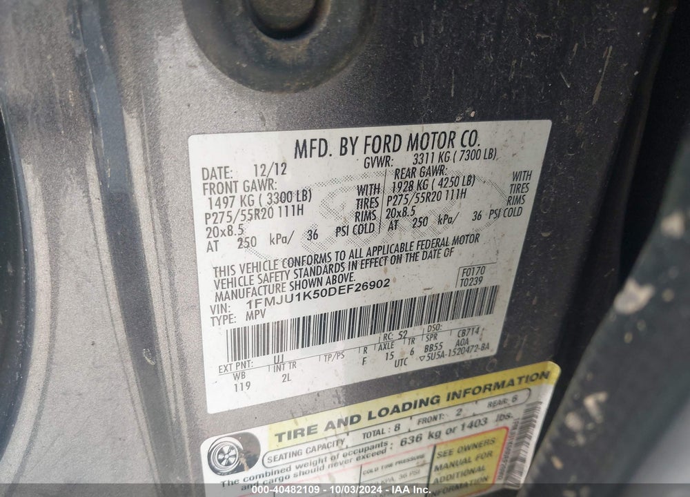 2013 FORD EXPEDITION LIMITED VIN: 1FMJU1K50DEF26902