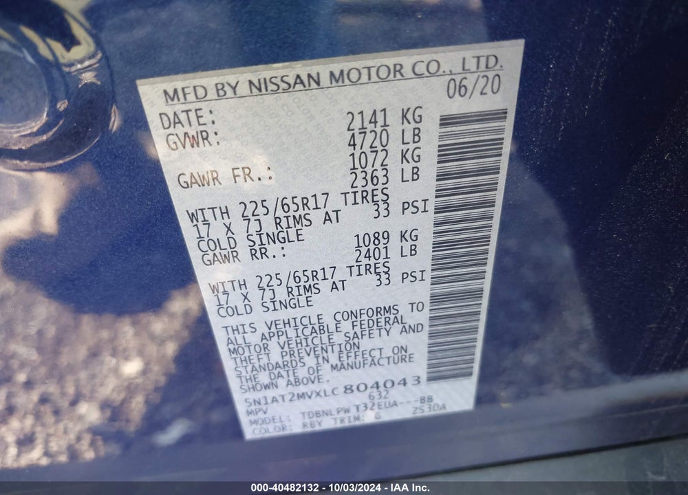 2020 NISSAN ROGUE S INTELLIGENT AWD VIN: 5N1AT2MVXLC804043