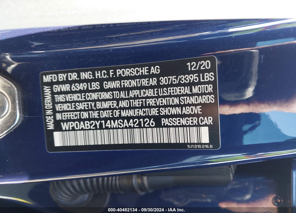 2021 PORSCHE TAYCAN 4S VIN: WP0AB2Y14MSA42126