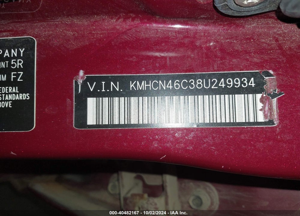 2008 HYUNDAI ACCENT GLS VIN: KMHCN46C38U249934