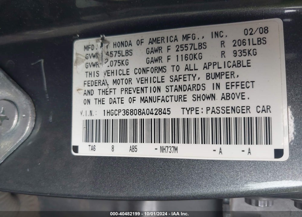 2008 HONDA ACCORD 3.5 EX-L VIN: 1HGCP36808A042845