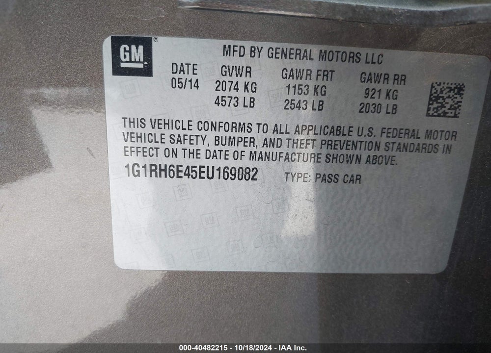 2014 CHEVROLET VOLT VIN: 1G1RH6E45EU169082