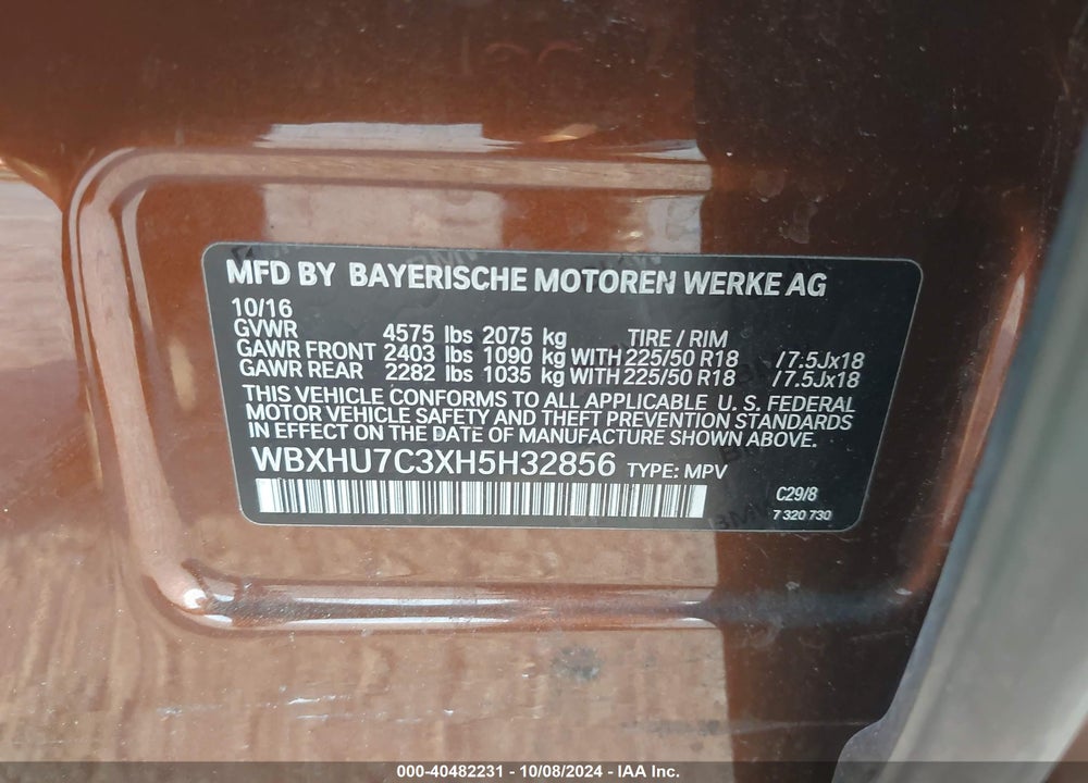 2017 BMW X1 SDRIVE28I VIN: WBXHU7C3XH5H32856