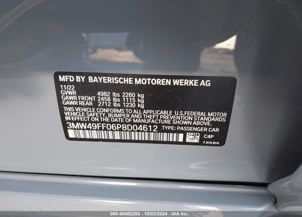 2023 BMW 3 SERIES M340I XDRIVE VIN: 3MW49FF06P8D04612