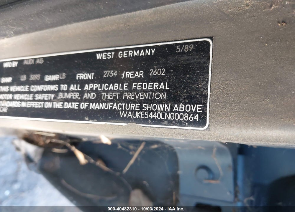 1990 AUDI QUATTRO VIN: WAUKE5440LN000864