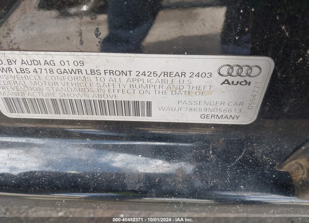 2009 AUDI A4 2.0T PREMIUM VIN: WAUJF78K59N056613