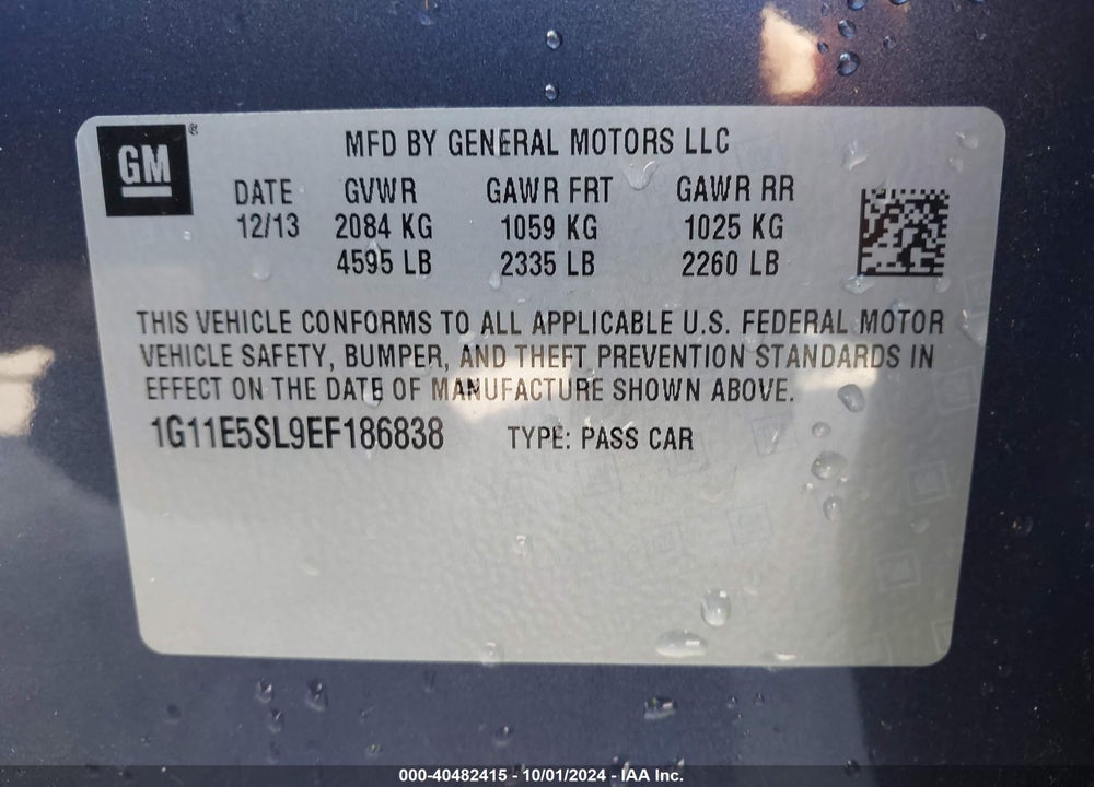 2014 CHEVROLET MALIBU 2LT VIN: 1G11E5SL9EF186838