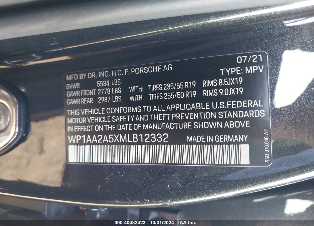 2021 PORSCHE MACAN VIN: WP1AA2A5XMLB12332