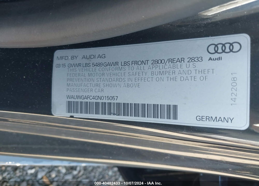 2016 AUDI A7 3.0T PREMIUM PLUS VIN: WAUWGAFC4GN015057