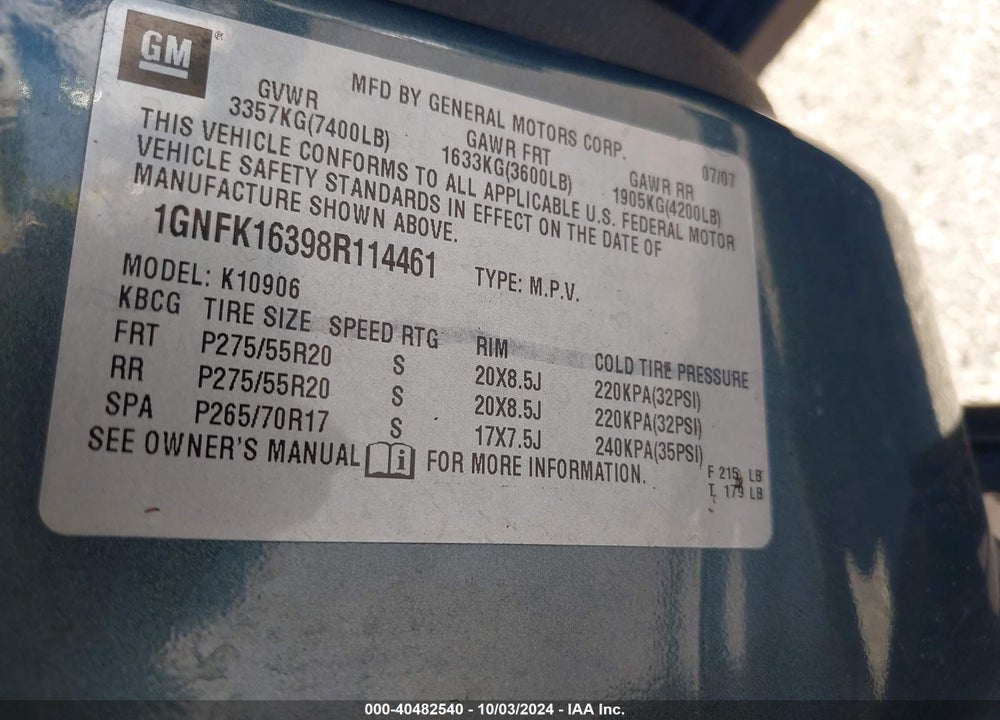 2008 CHEVROLET SUBURBAN 1500 LTZ VIN: 1GNFK16398R114461