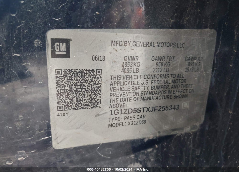 2018 CHEVROLET MALIBU LT VIN: 1G1ZD5STXJF255343