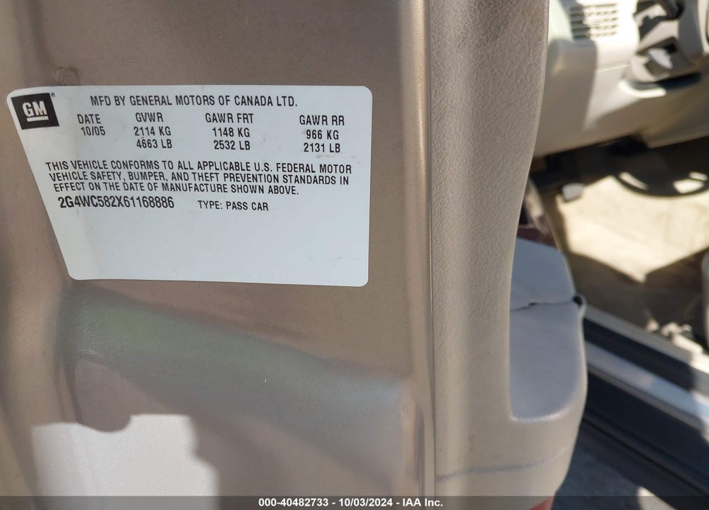 2006 BUICK LACROSSE VIN: 2G4WC582X61168886