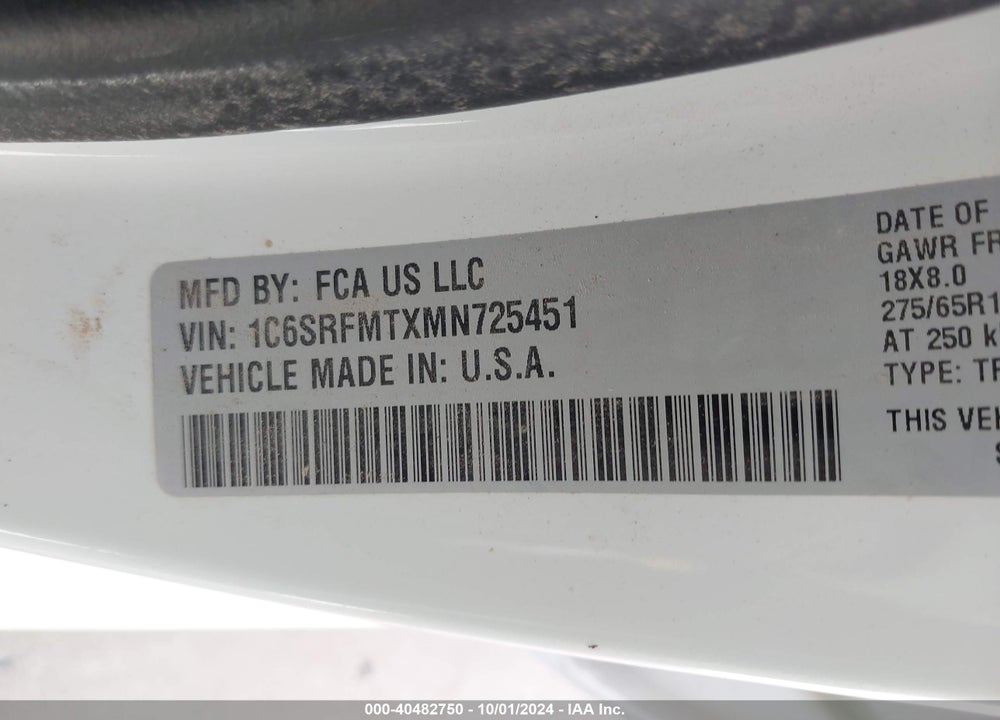 2021 RAM 1500 VIN: 1C6SRFMTXMN725451