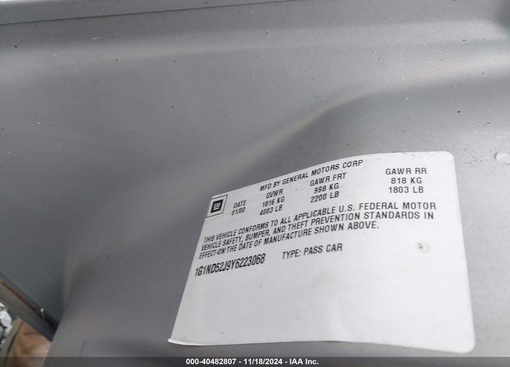 2000 CHEVROLET MALIBU VIN: 1G1ND52J9Y6223068