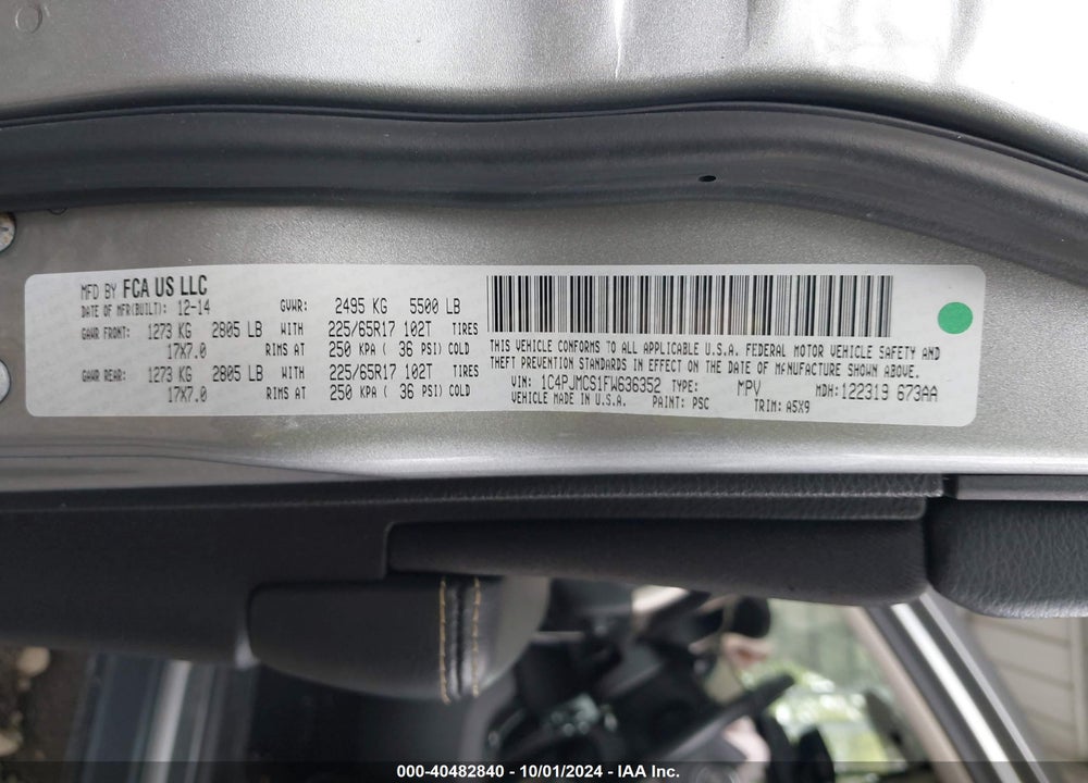 2015 JEEP CHEROKEE LATITUDE VIN: 1C4PJMCS1FW636352