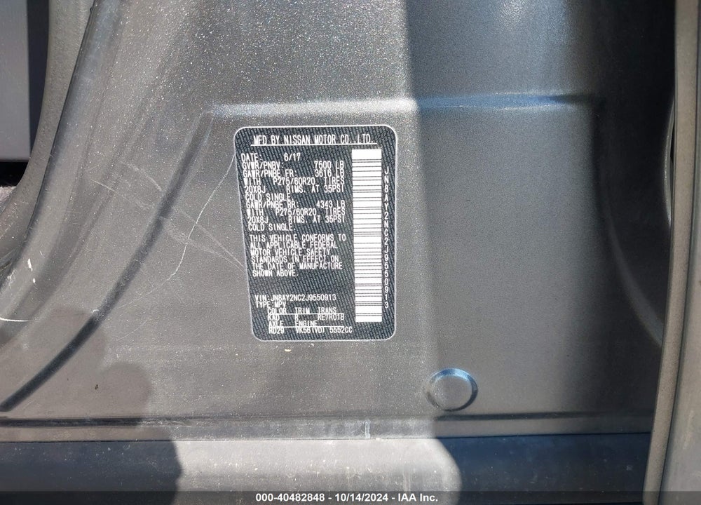 2018 NISSAN ARMADA PLATINUM VIN: JN8AY2NC2J9550913