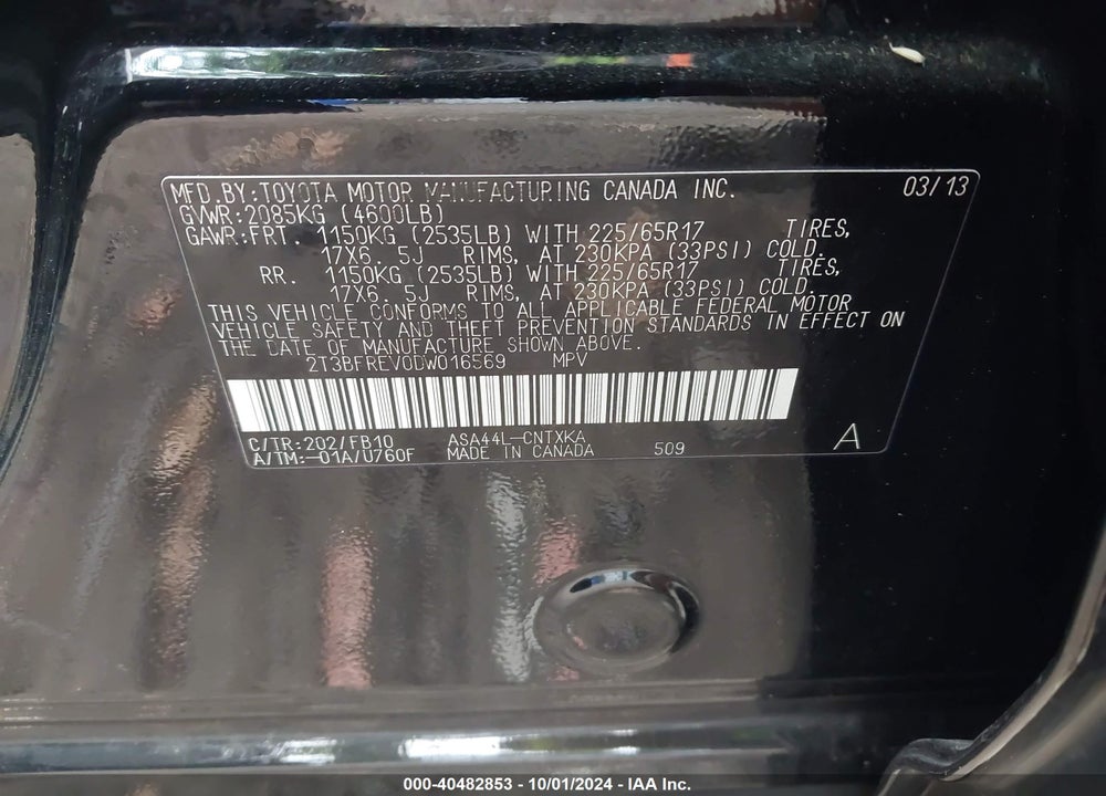 2013 TOYOTA RAV4 LE VIN: 2T3BFREV0DW016569