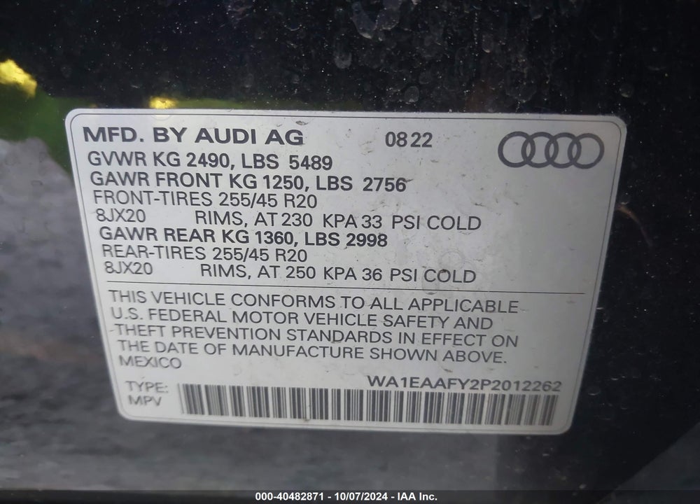2023 AUDI Q5 PREMIUM PLUS 45 TFSI S LINE QUATTRO VIN: WA1EAAFY2P2012262