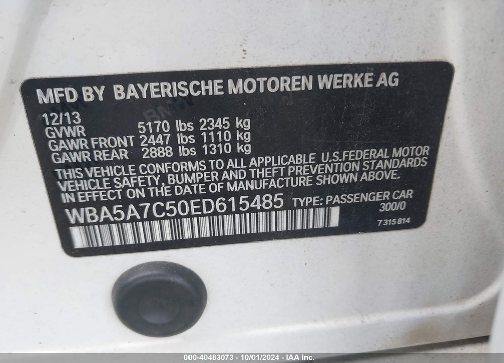 2014 BMW 528I XDRIVE VIN: WBA5A7C50ED615485