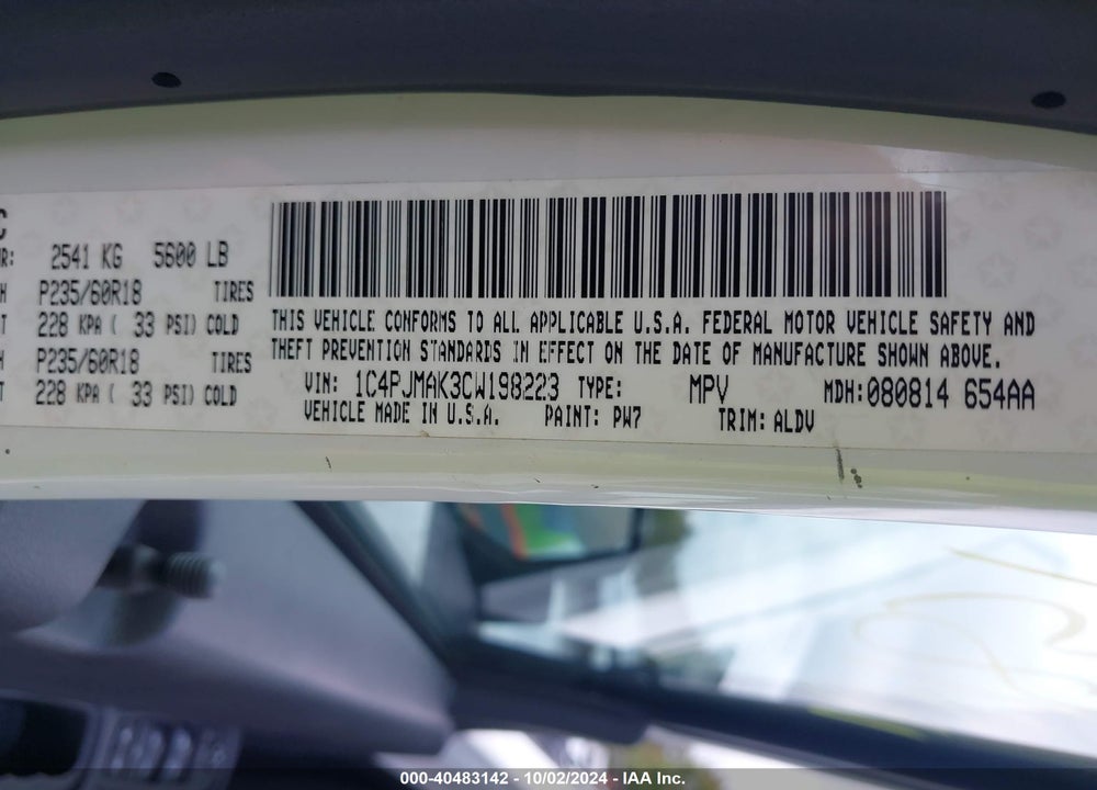 2012 JEEP LIBERTY SPORT VIN: 1C4PJMAK3CW198223