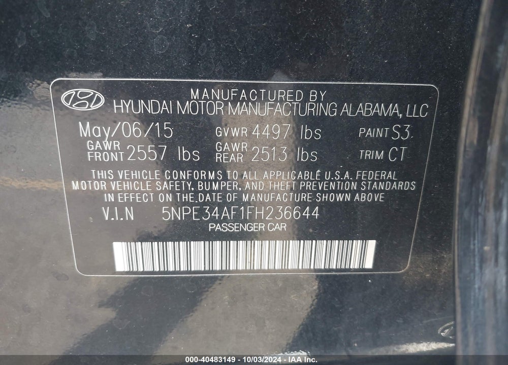 2015 HYUNDAI SONATA SPORT VIN: 5NPE34AF1FH236644